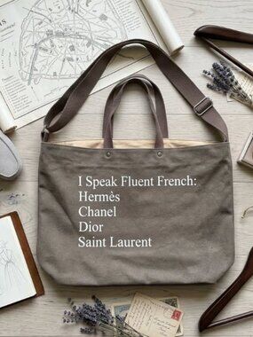 I Speak Fluent French Canvas Crossbody Tote Bag Purse NEW